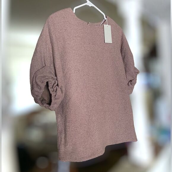 Anthropologie COS Wool Bouclé Top in Mauve With Gathered Cuffs Size 6 - Picture 11 of 16